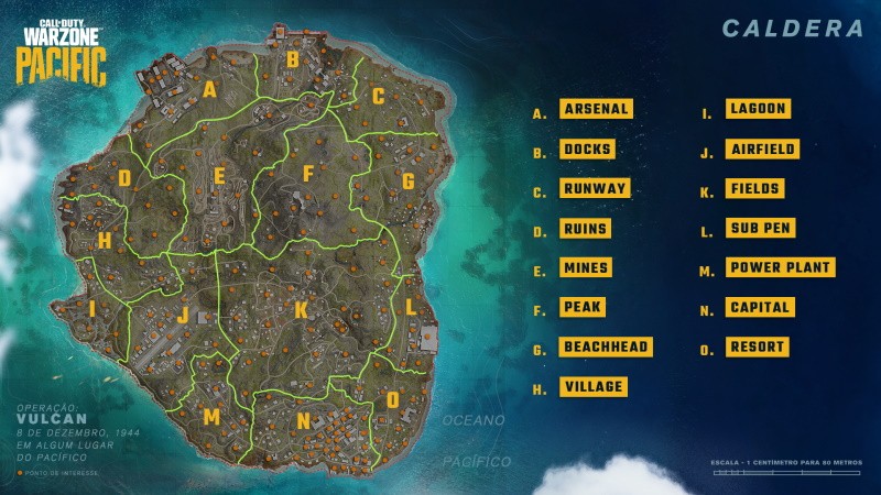 Warzone Pacific: Mapa Caldera (Imagem de Reprodução)